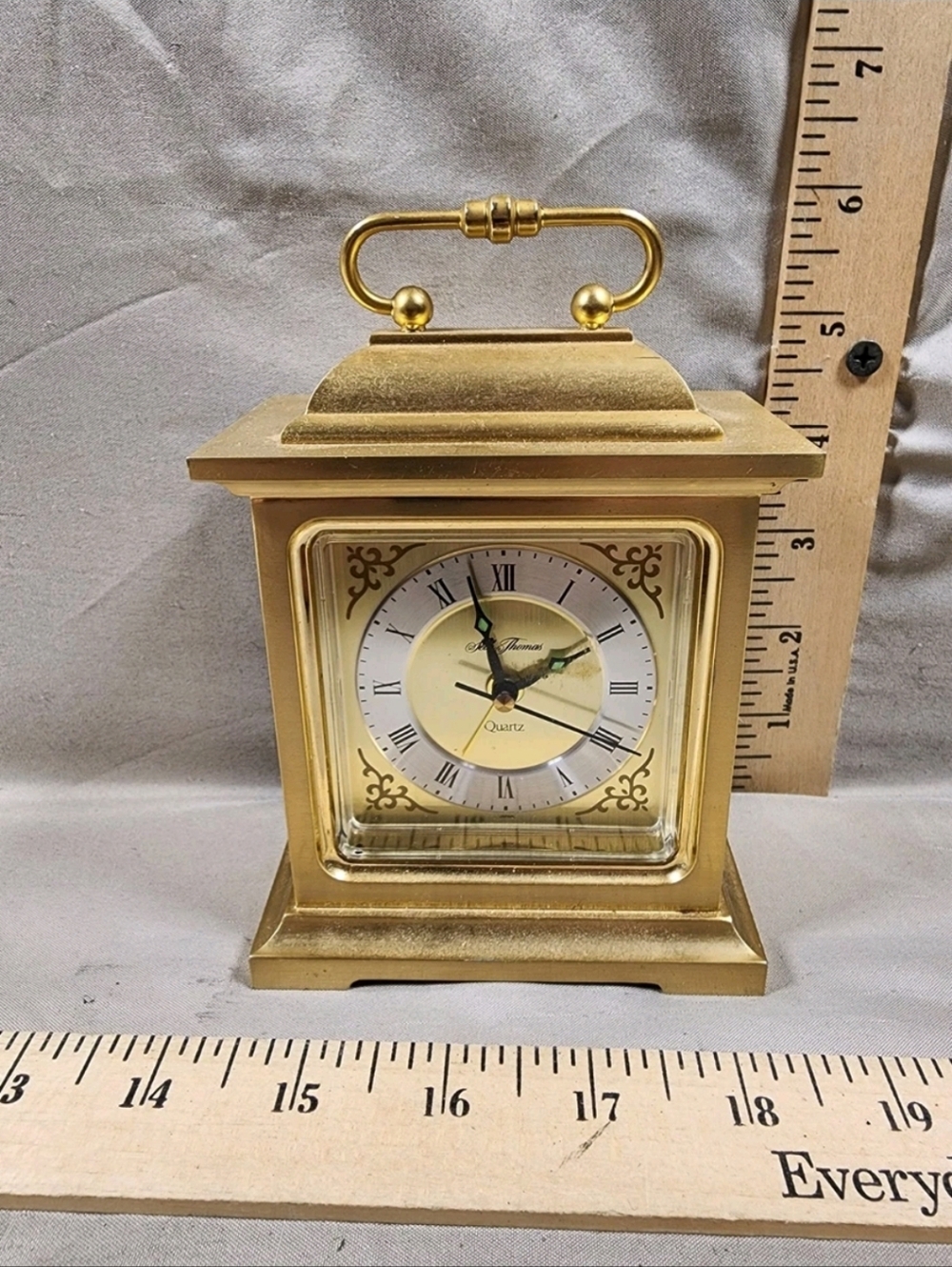 Vintage Seth Thomas Heavy Brass Carriage Style Clock Quartz Brass Case Works